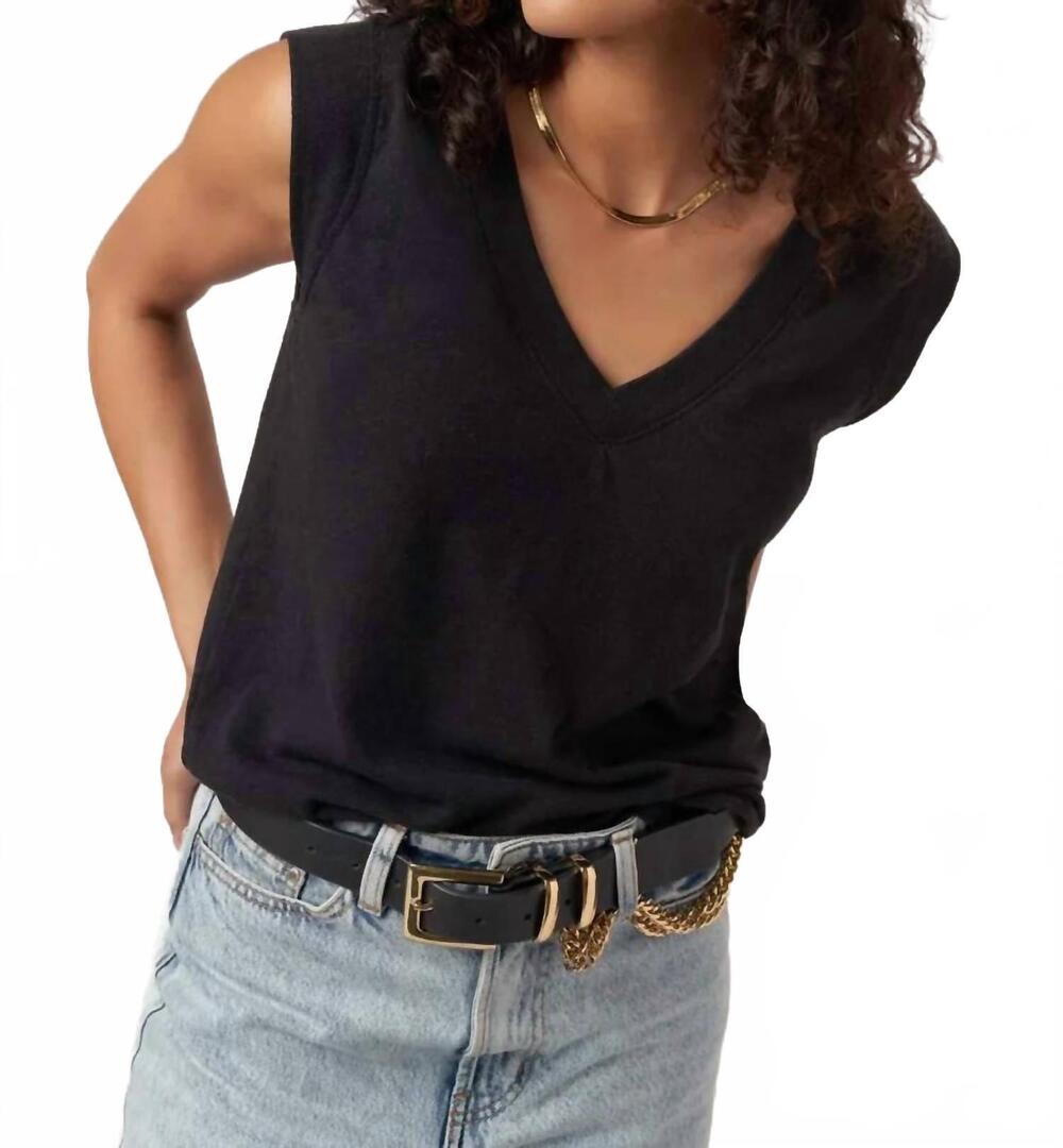 NEW PROJECT SOCIAL T rue v-neck tank top in black